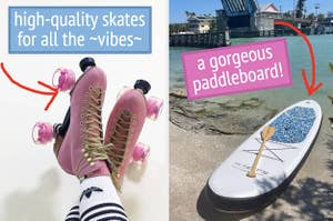 A split thumbnail of skates and a paddleboard