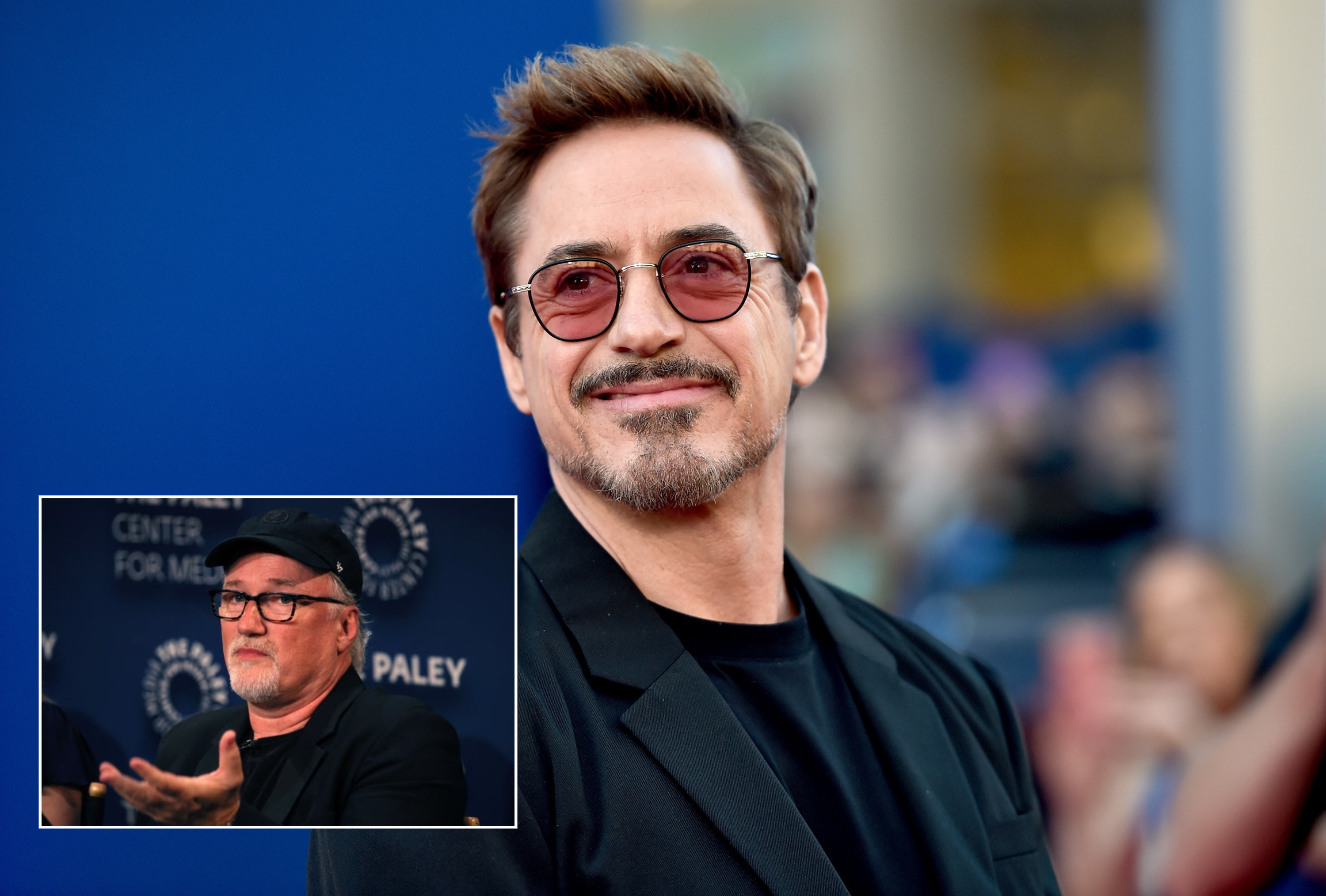 Robert Downey Jr. attends the premiere of Columbia Pictures&#x27; &quot;Spider-Man: Homecoming&quot; at TCL Chinese Theatre on June 28, 2017 in Hollywood, California and in the other picture director David Fincher appears on stage at The Paley Center for Media in 2019