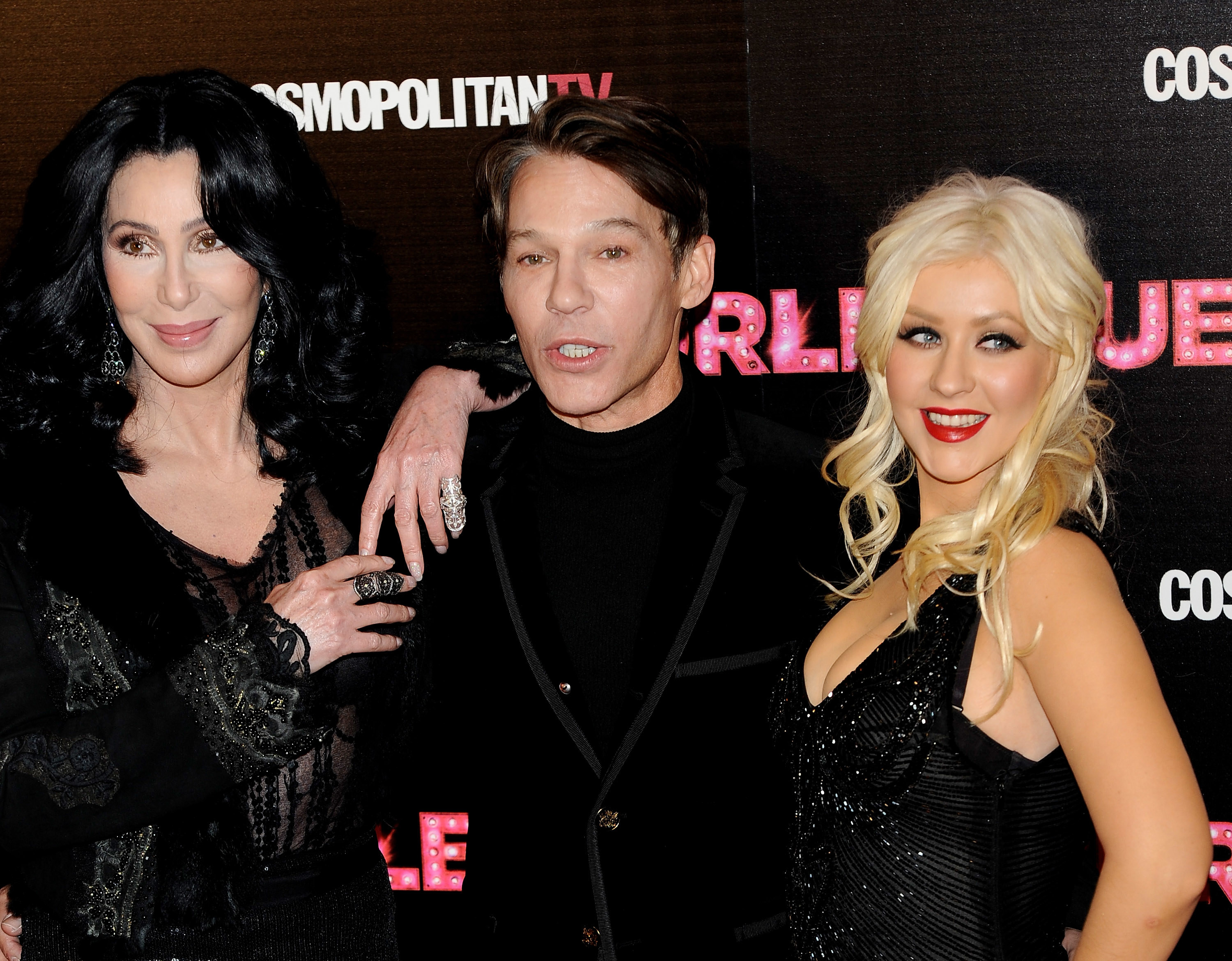 Cher, director Steven Antin, and Christina Aguilera attend &quot;Burlesque&quot; premiere at Callao cinema on December 9, 2010 in Madrid, Spain