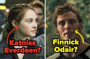 Tris Prior labeled "Katniss Everdeen?" and Finnick labeled "Finnick Odair?"