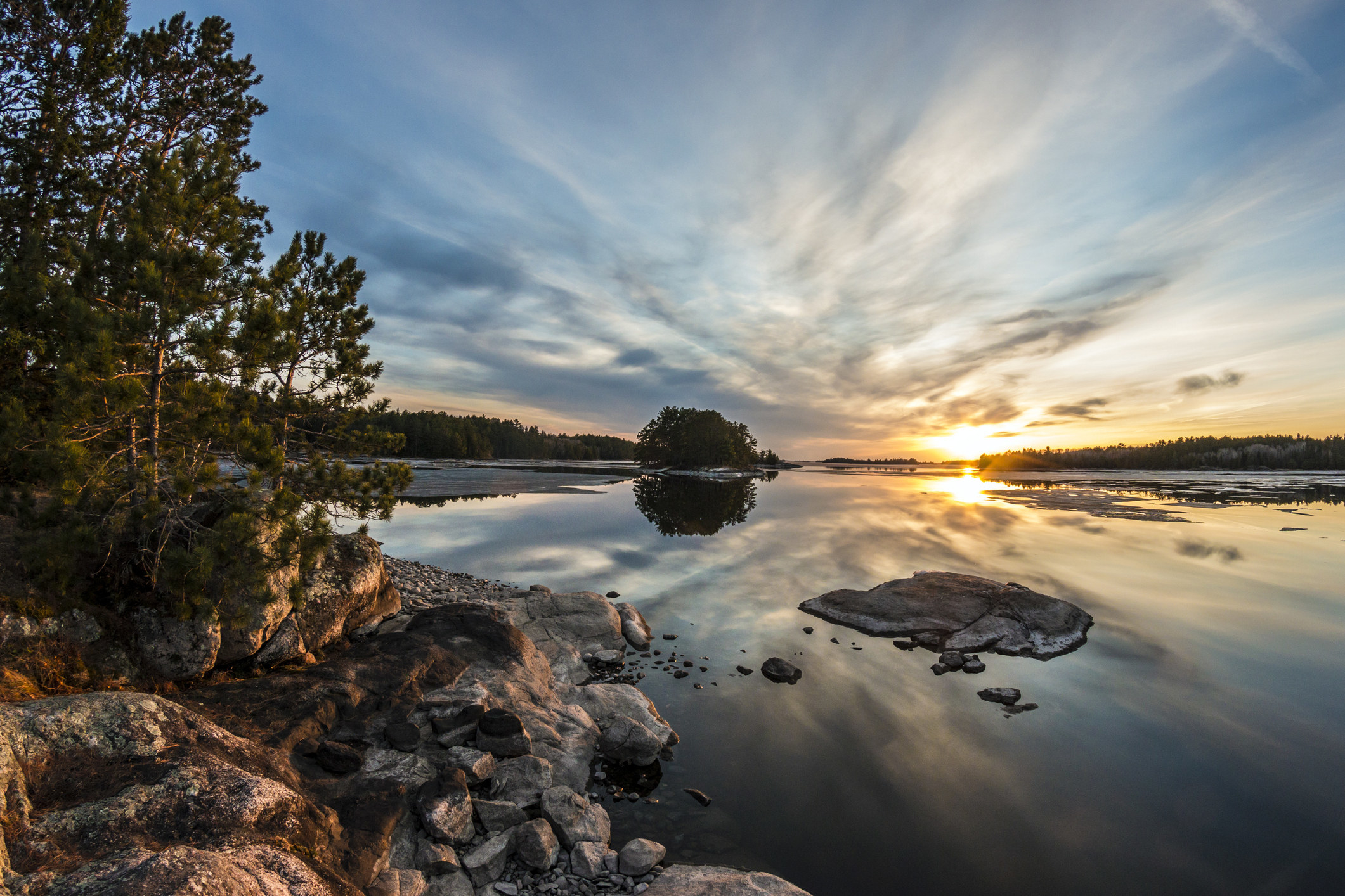 The sunset along the waters of Voyageurs National Park.