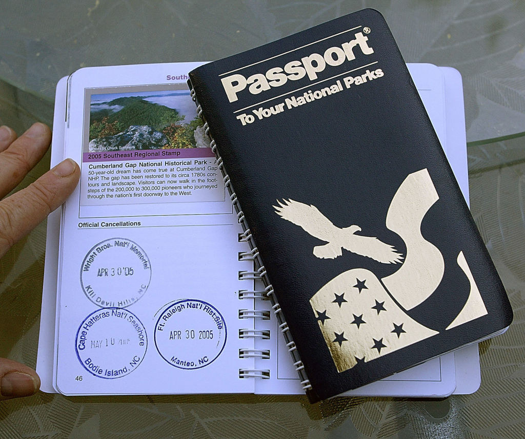 A National Parks passport with stamps.