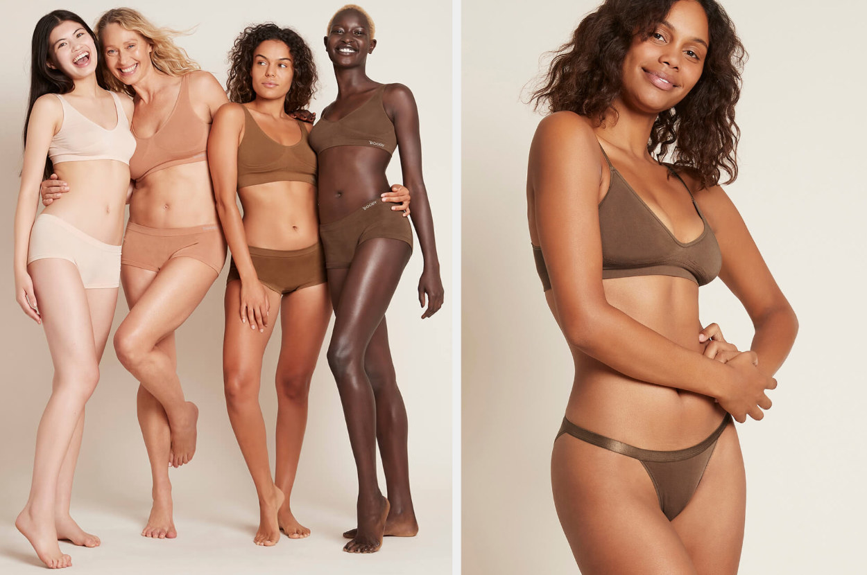 Two images of models wearing briefs and bikini-style underwear