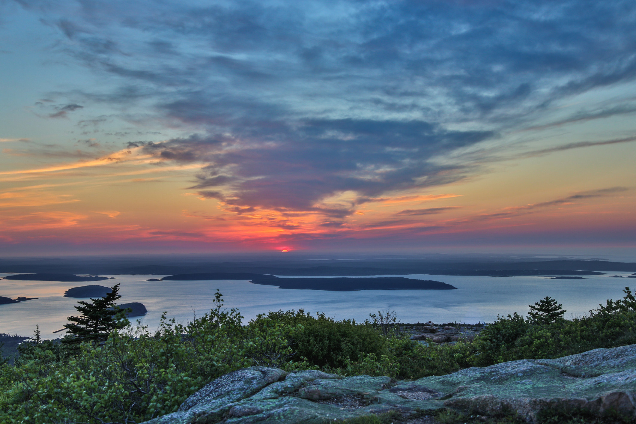 A view of the sun rise at Cadillac Mountain, Acadia National Park.