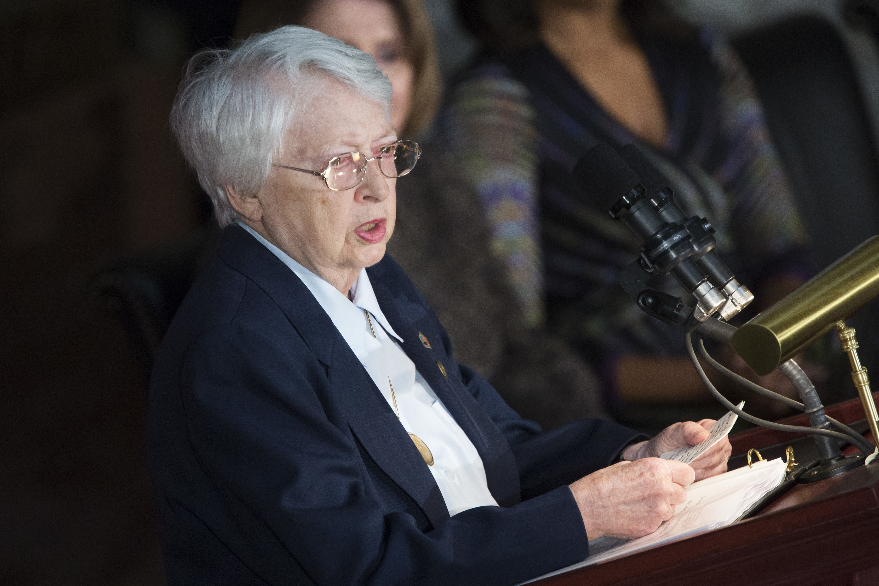 Wilma Vaught gives a speech