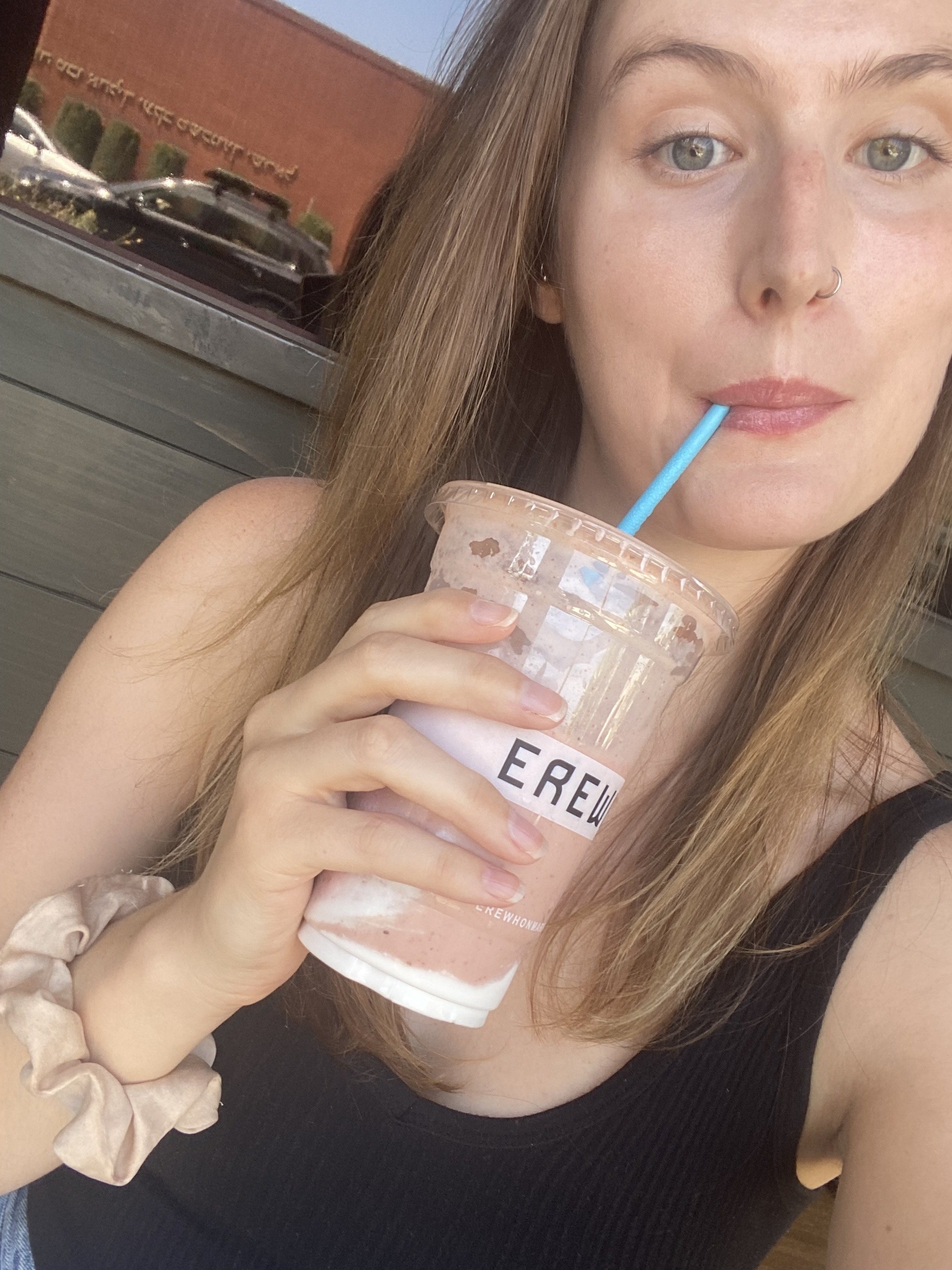 author drinking the smoothie
