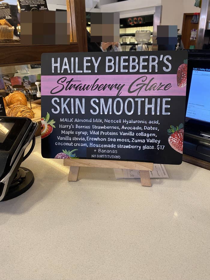 a sign for Hailey&#x27;s signature smoothie