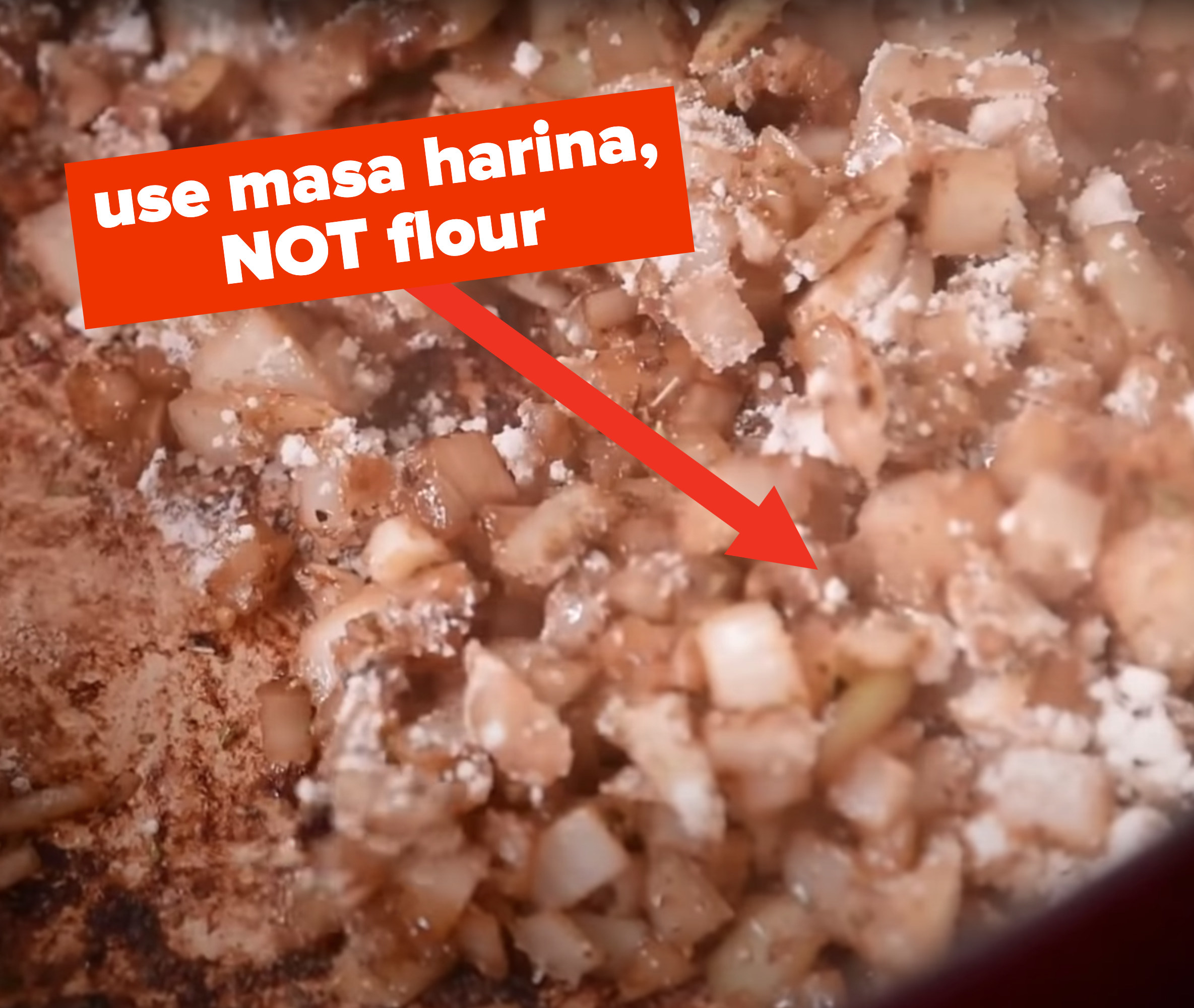 a closeup of food with an arrow and the words &quot;use masa harina, not flour&quot;