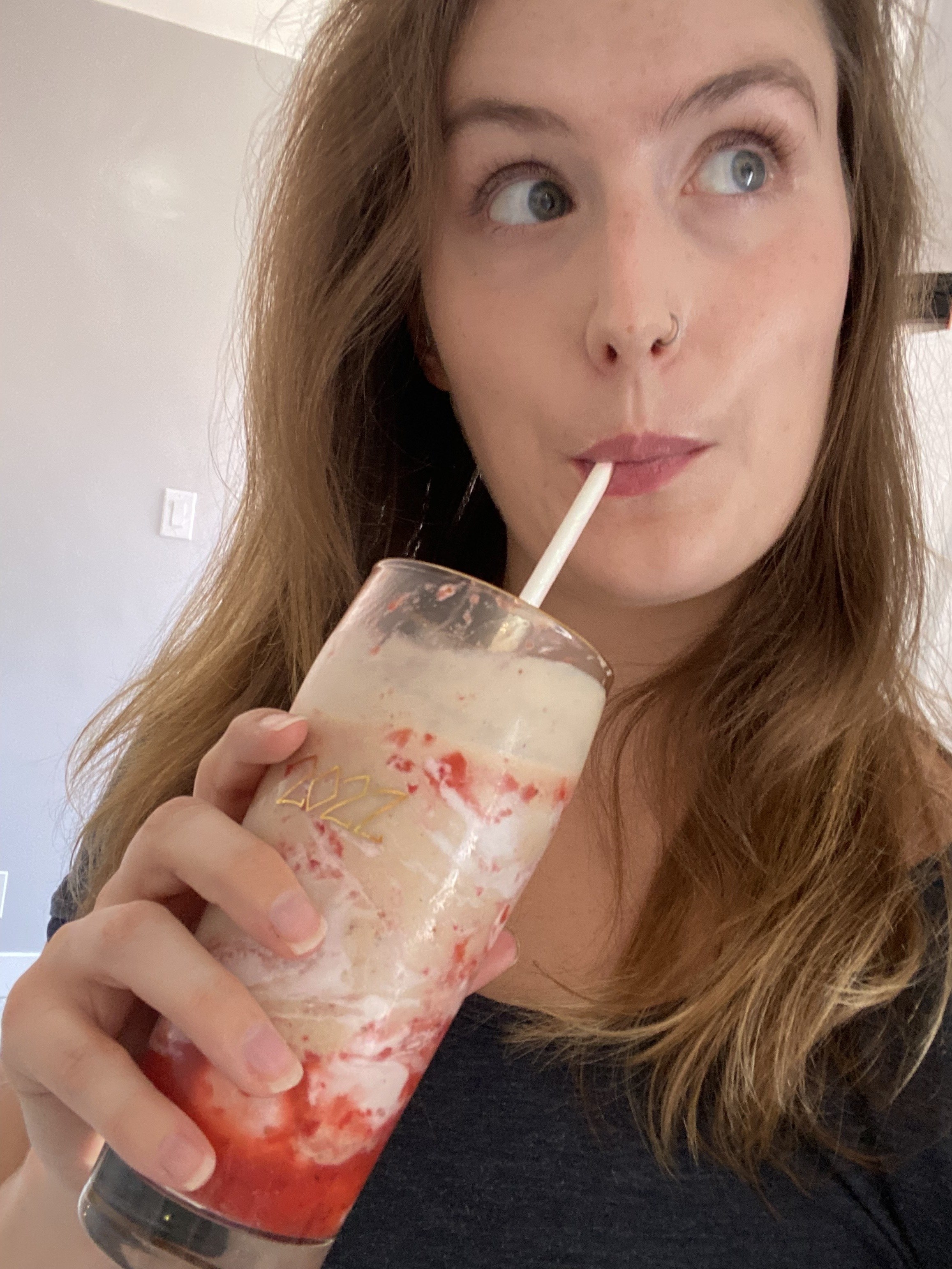 the author drinking the smoothie