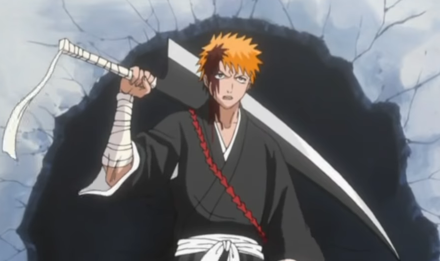 Ichigo standing in front of a wall with a hole in it in &quot;Bleach&quot;