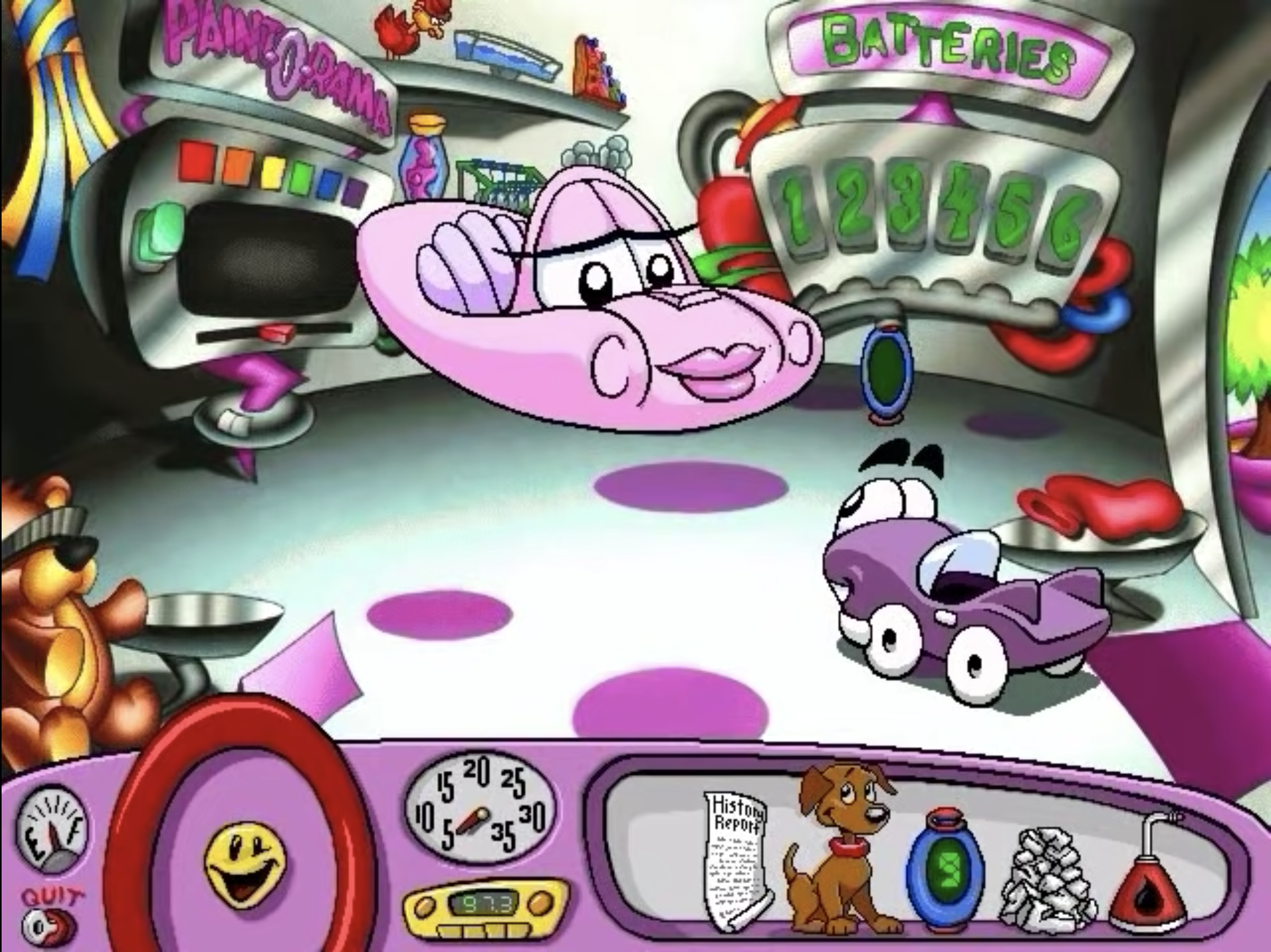 Putt-Putt the car talks to a pink car towards the end of the game