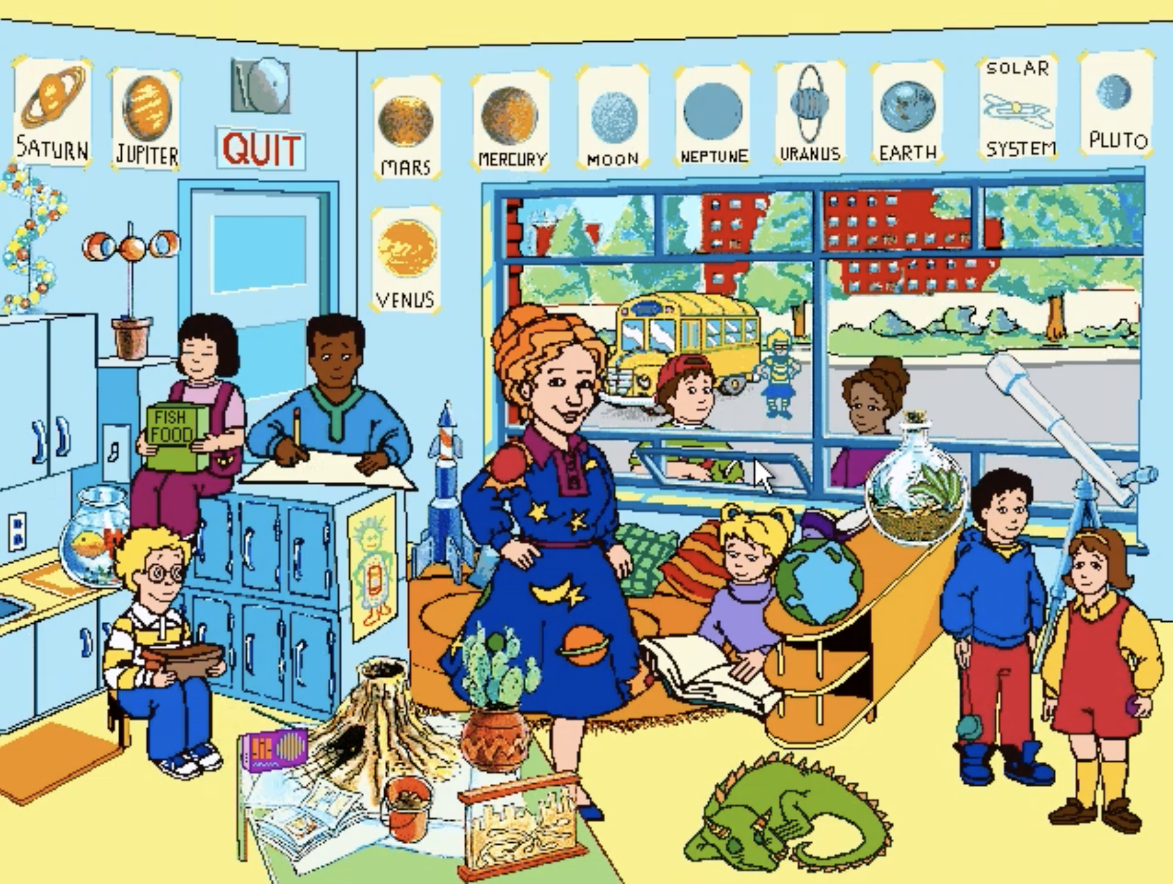 Ms. Frizzle&#x27;s classroom, which serves as a hub world for the game