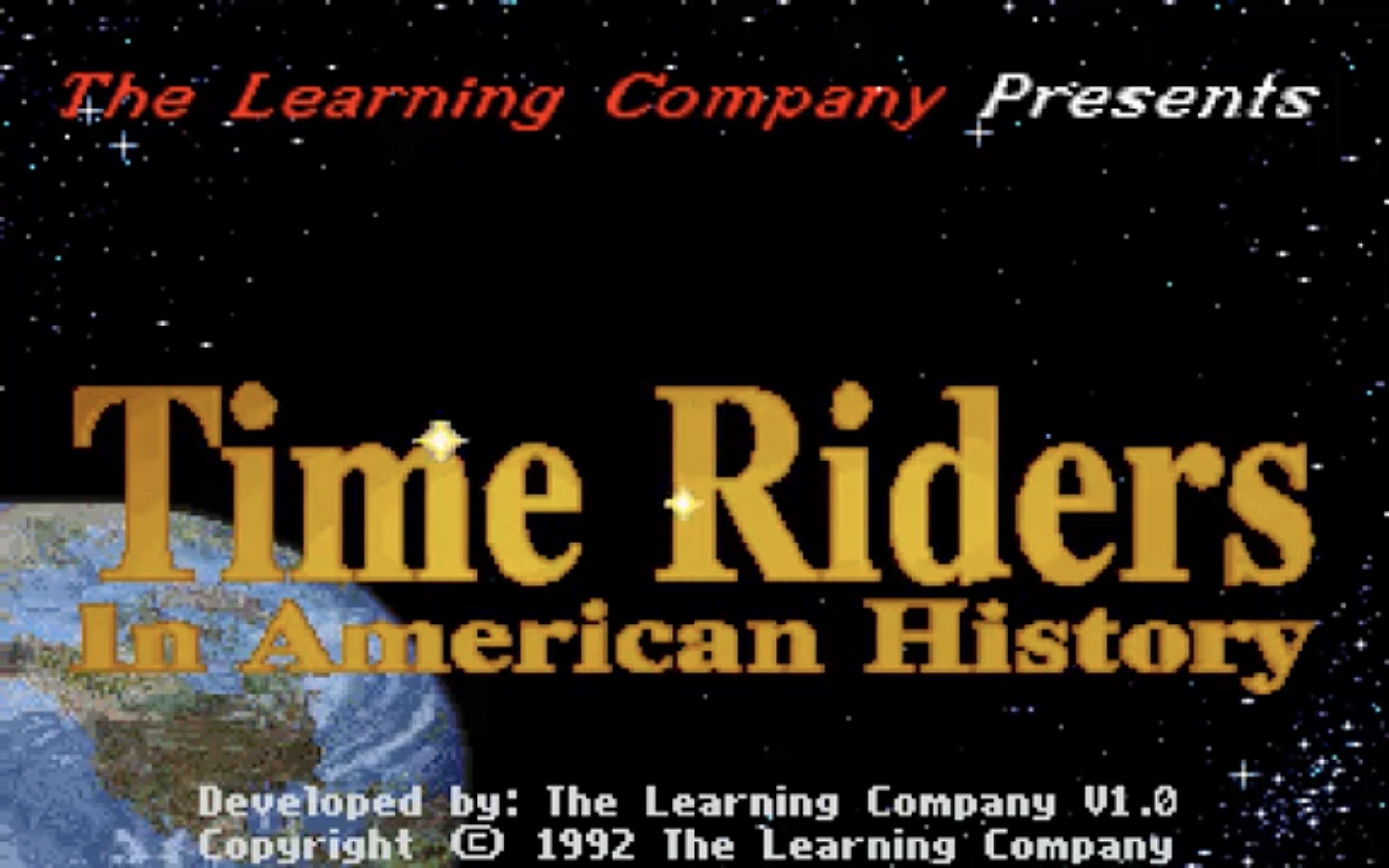 The title screen for the game, with the title floating in space over the earth