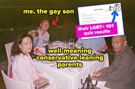 Author with parents, and their LGBT+ 101 quiz results