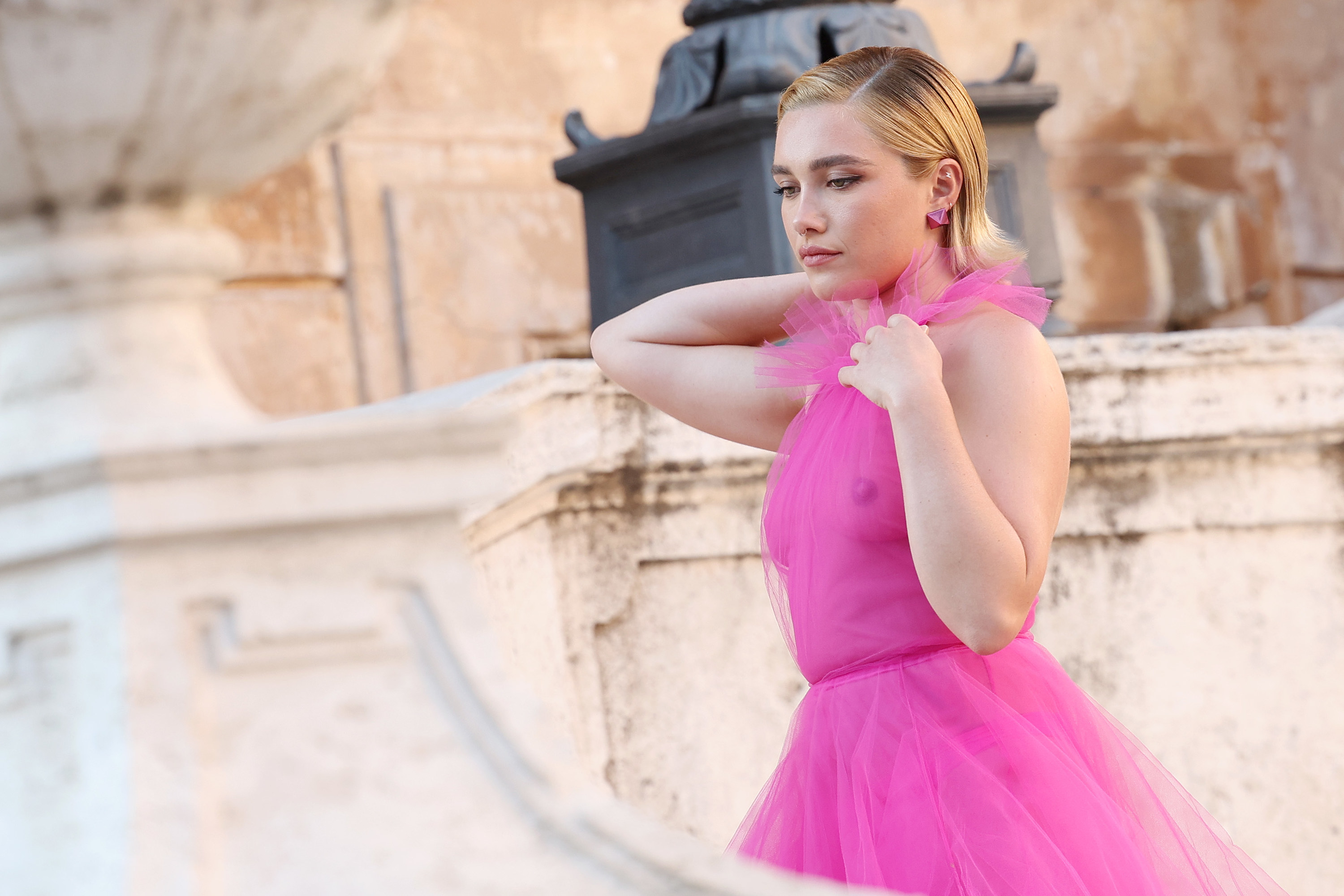 Closeup of Florence Pugh in Valentino