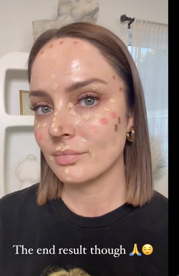 A woman with makeup smudges on her face