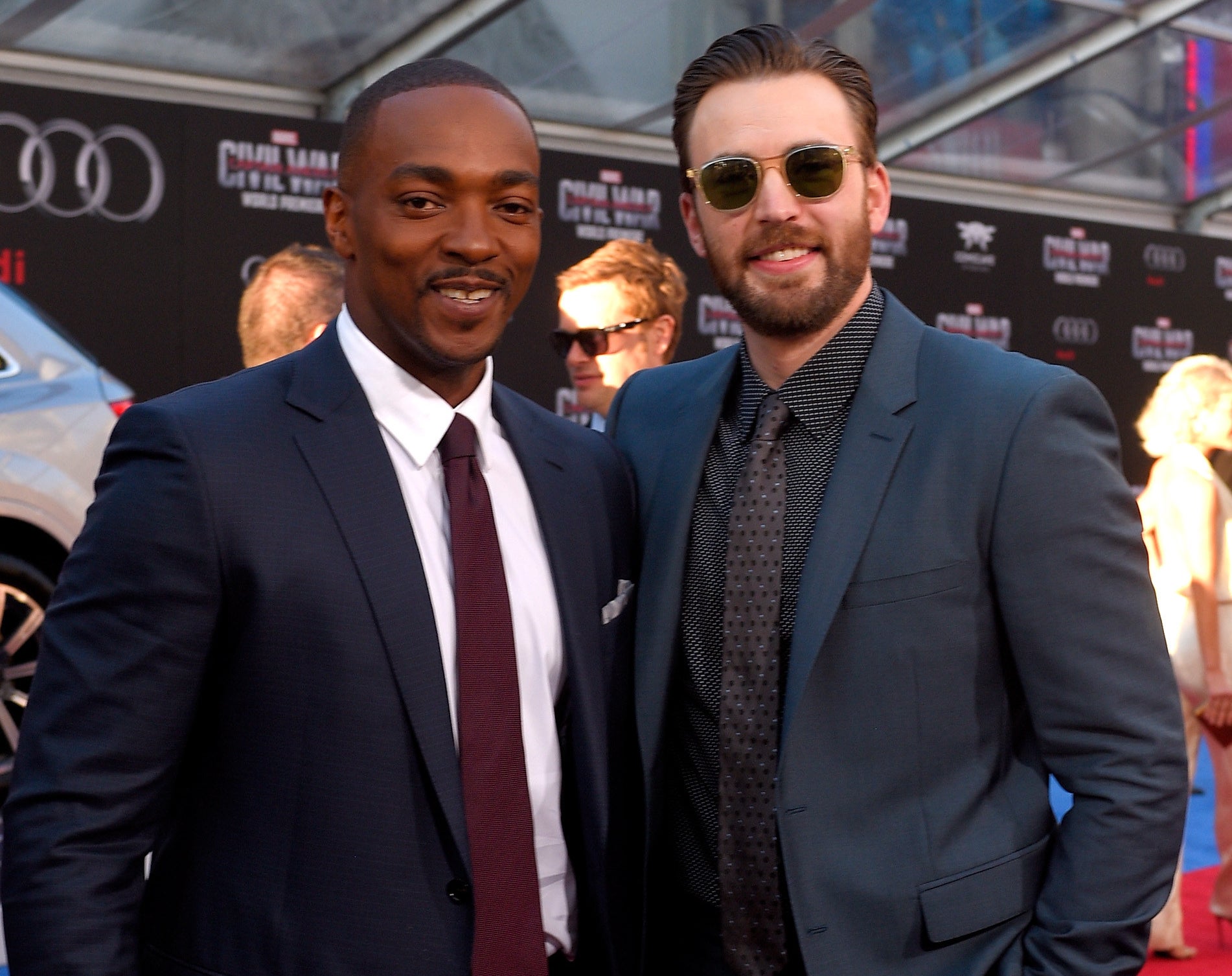 Chris and Anthony pose at a premiere