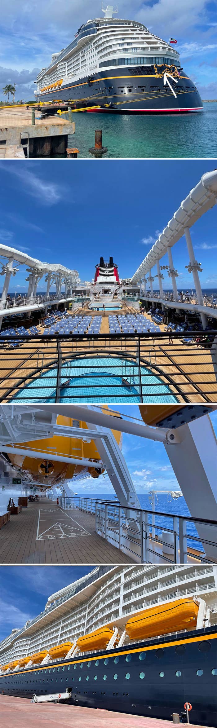 the pool and expansive deck of the cruise ship
