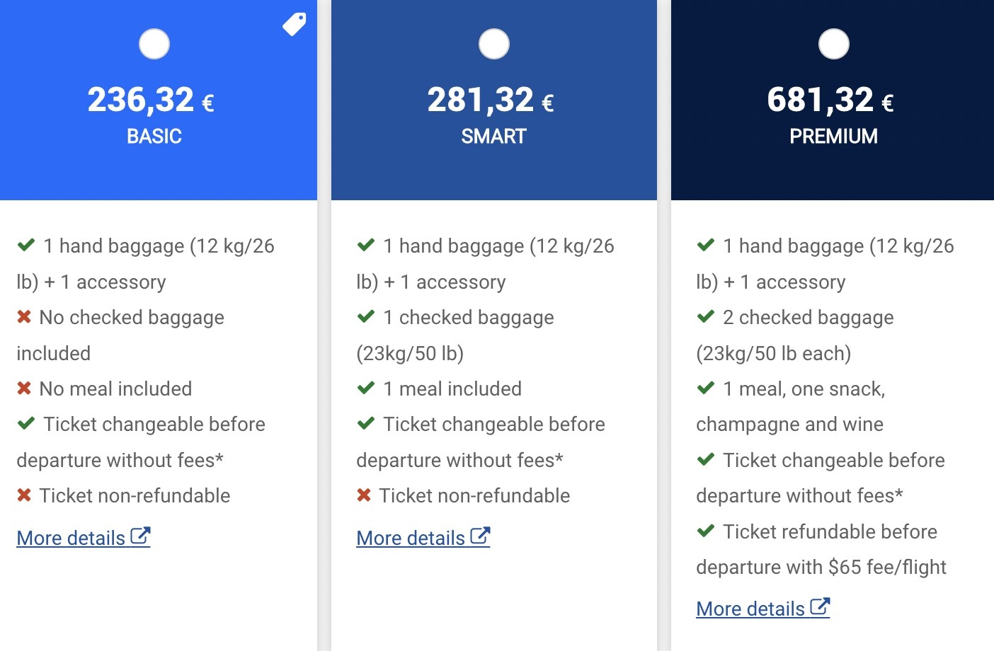 screenshot about fare breakdown