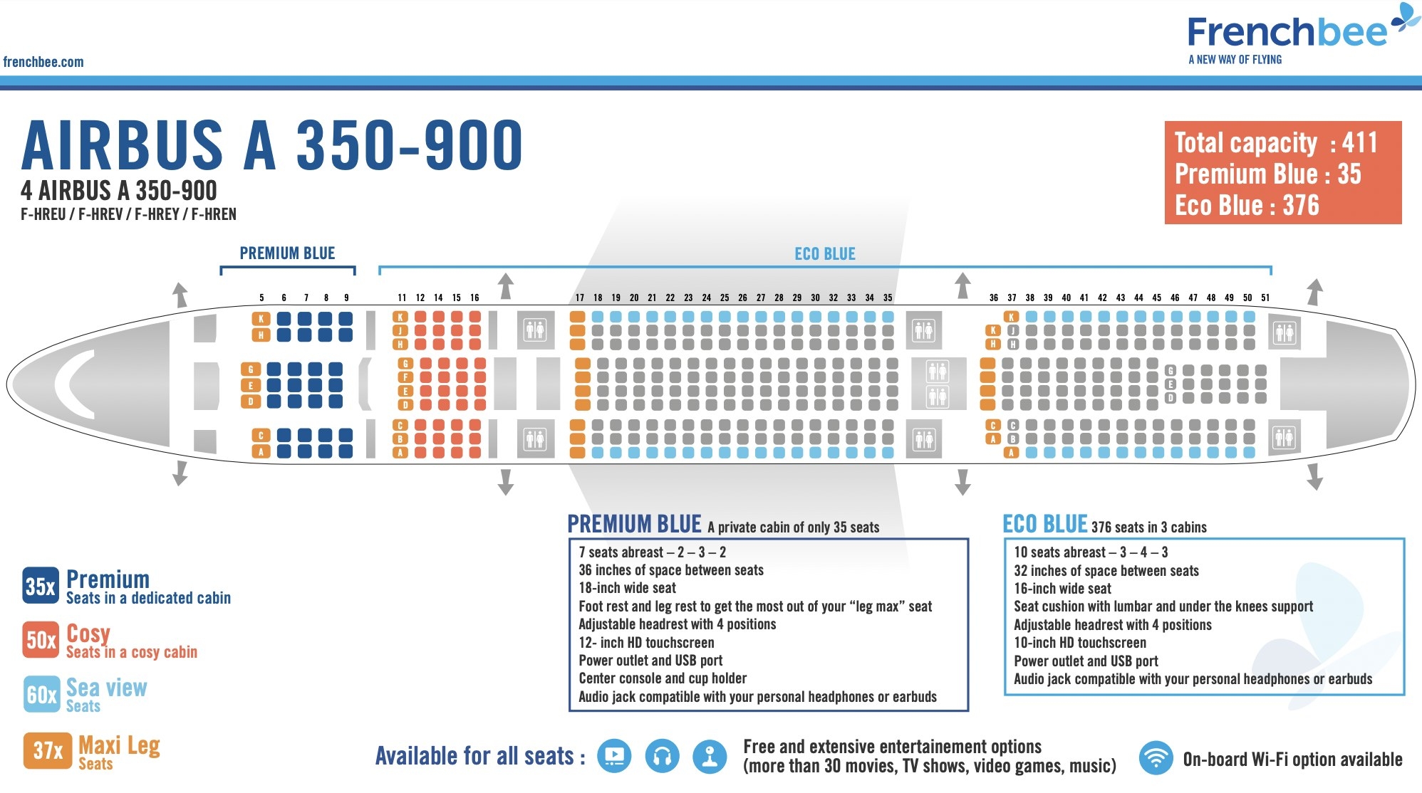 Cabin Configuration and Seats Layout Malaysia Airlines Airbus A350 900XWB