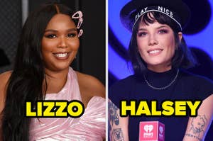 Lizzo and Halsey photographed at separated events with their names as captions
