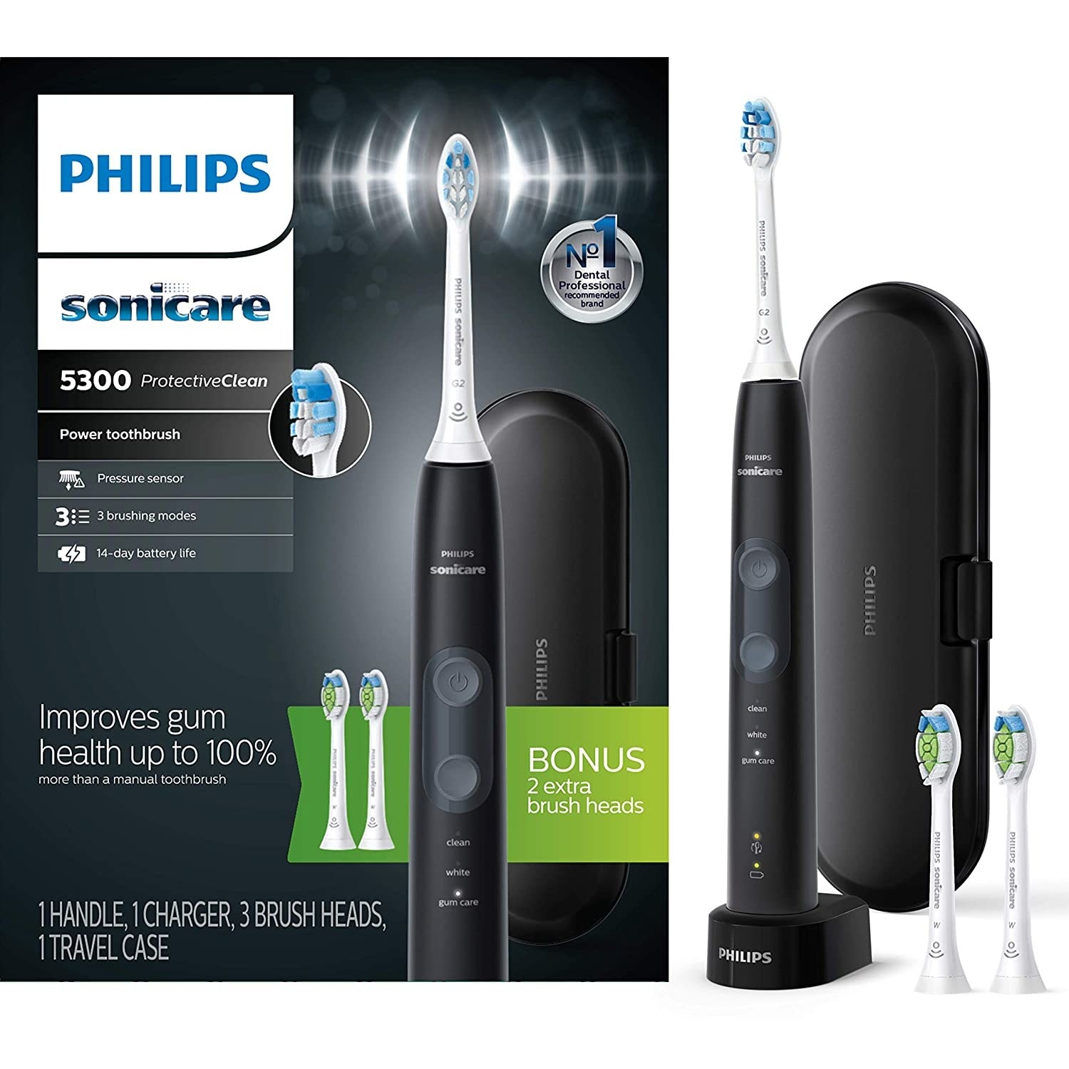 The toothbrush with replacement heads in black