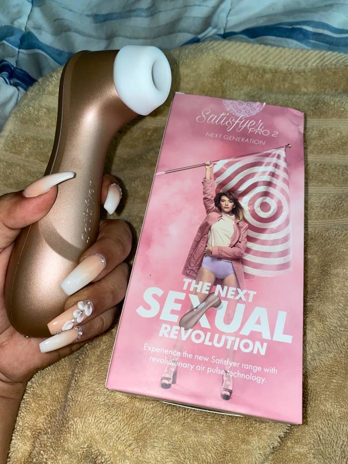 Reviewer&#x27;s photo of the rose gold suction toy