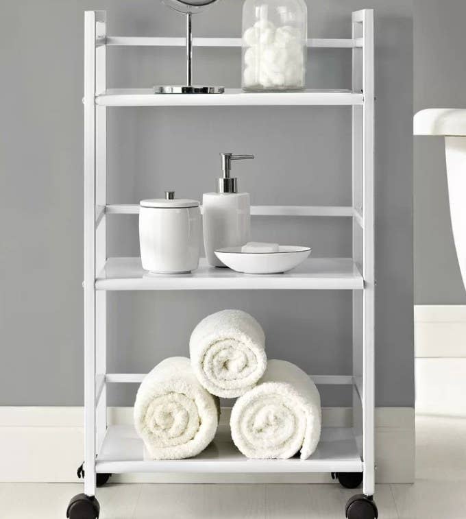 White three tier rolling cart