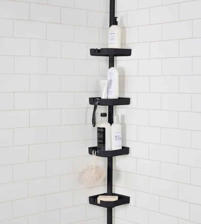Black shower caddy tower
