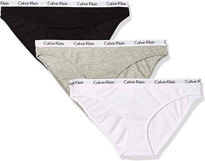 a pack of black, gray, and white underwear with &quot;calvin klein&quot; on the waistbands