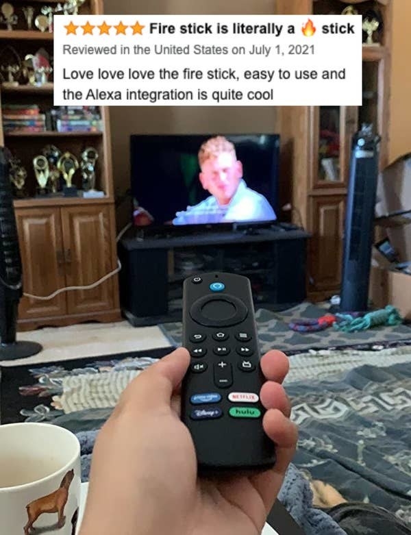Reviewer&#x27;s remote and tv with five-star review