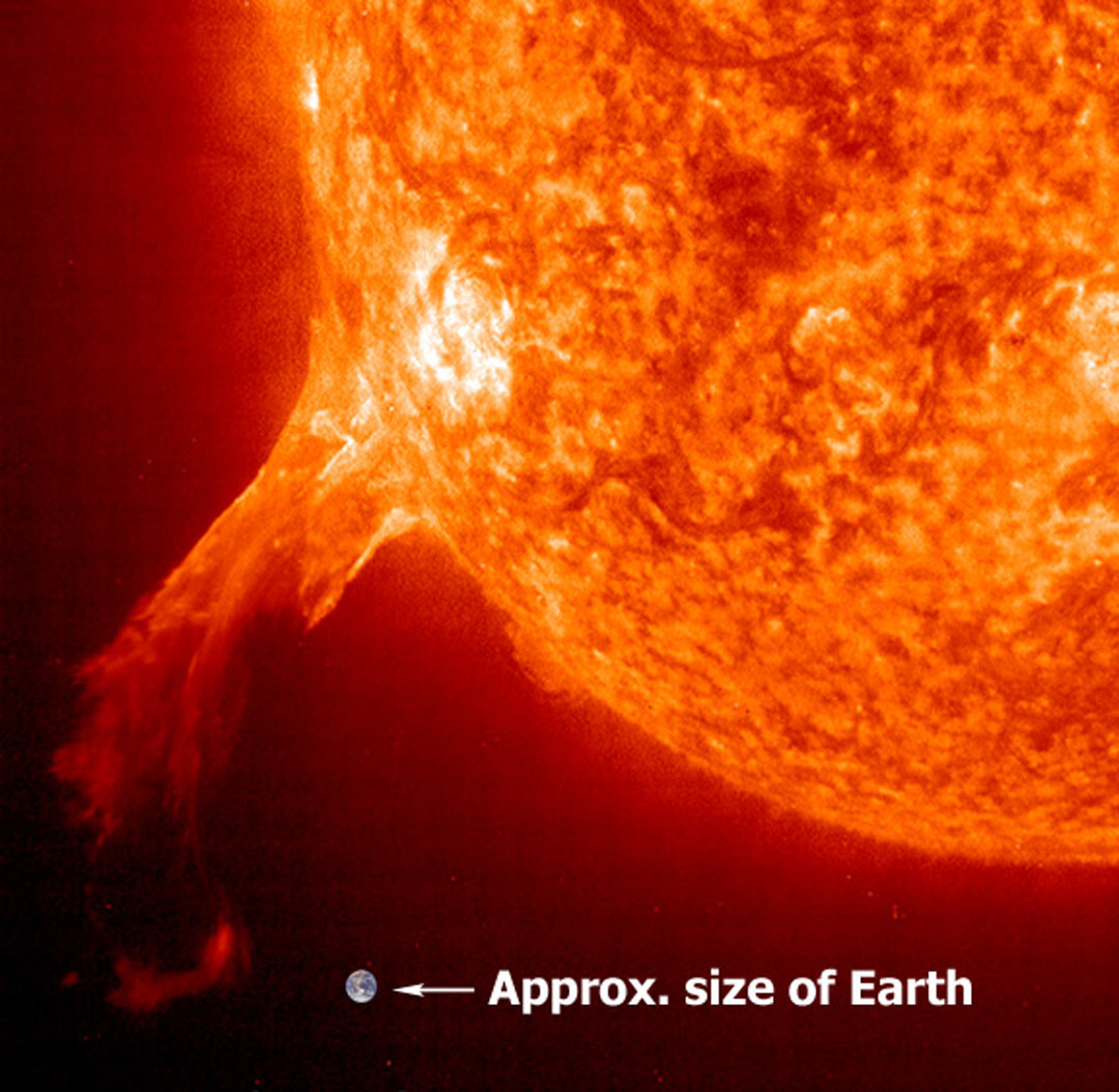 The Earth photoshopped into a rendering of the sun, with the Earth being smaller than even the flare coming off the sun