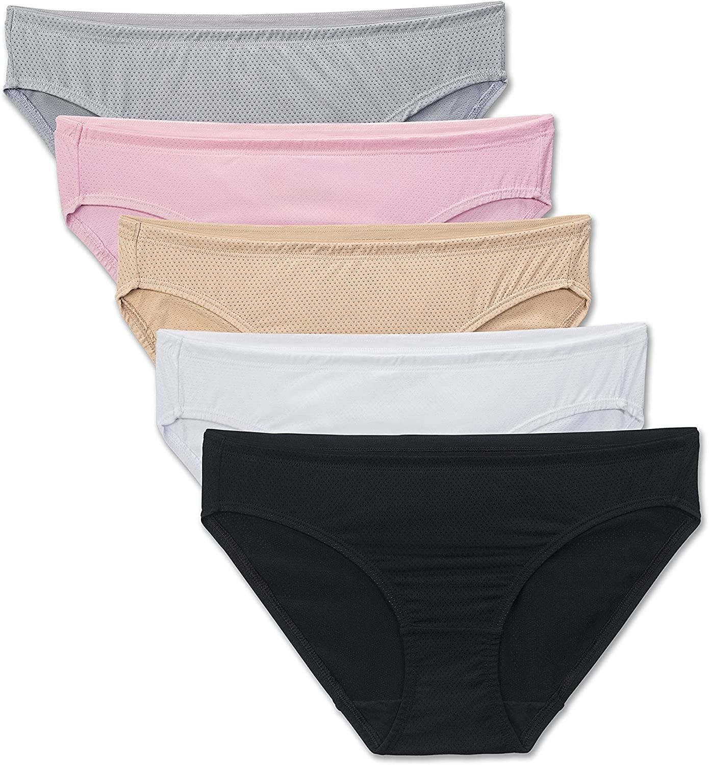 five pairs of underwear in different colors