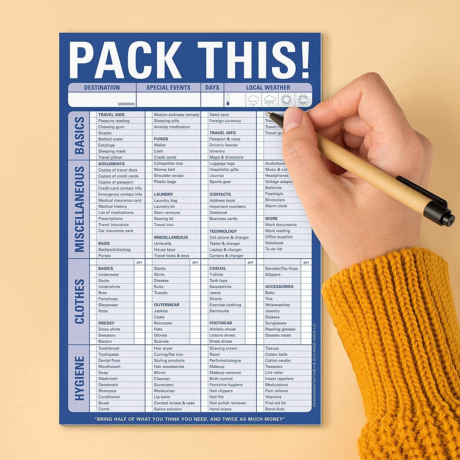 image of the packing list