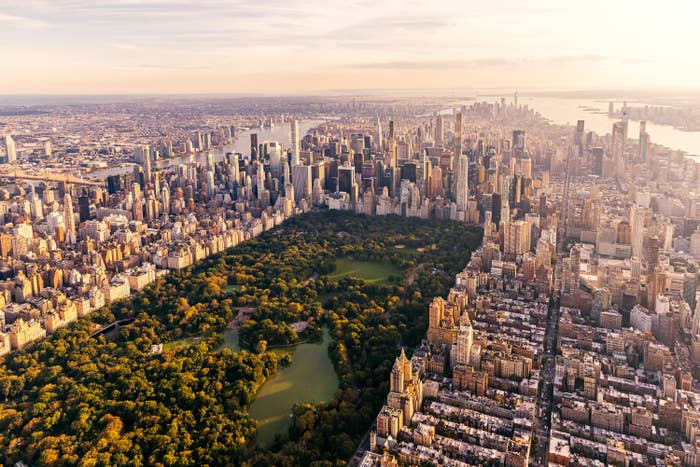 aerial view of new york city and central park