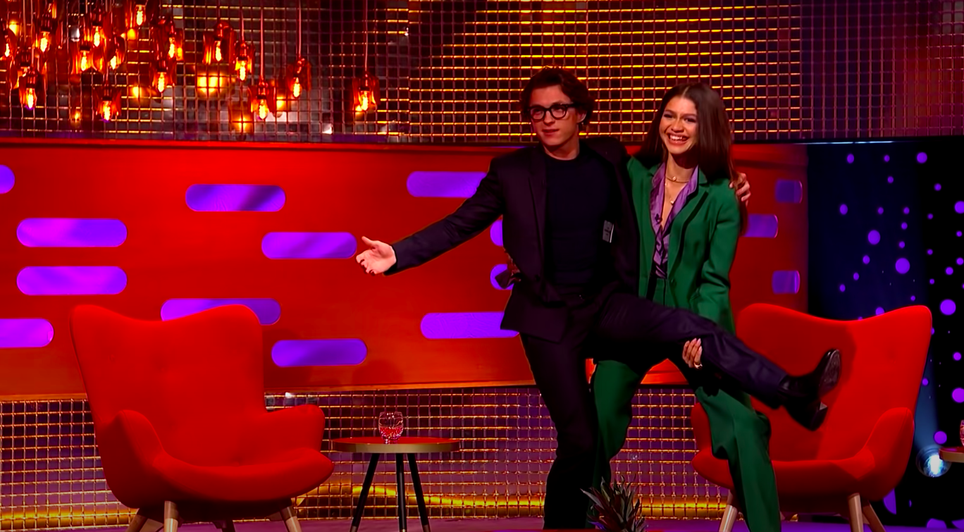 Tom Holland being caught by Zendaya on the Graham Norton Show