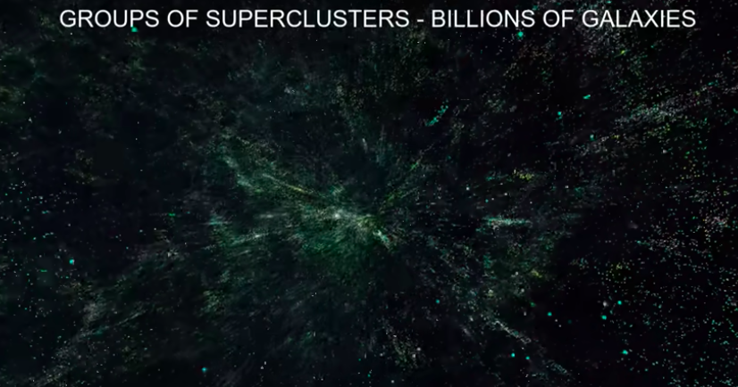 An image showing groups of superclusters, which says it contains billions of galaxies