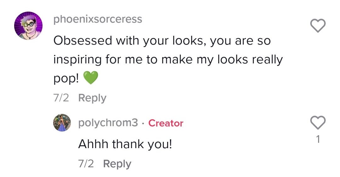 Screen shot of comments on Thalia's TikTok