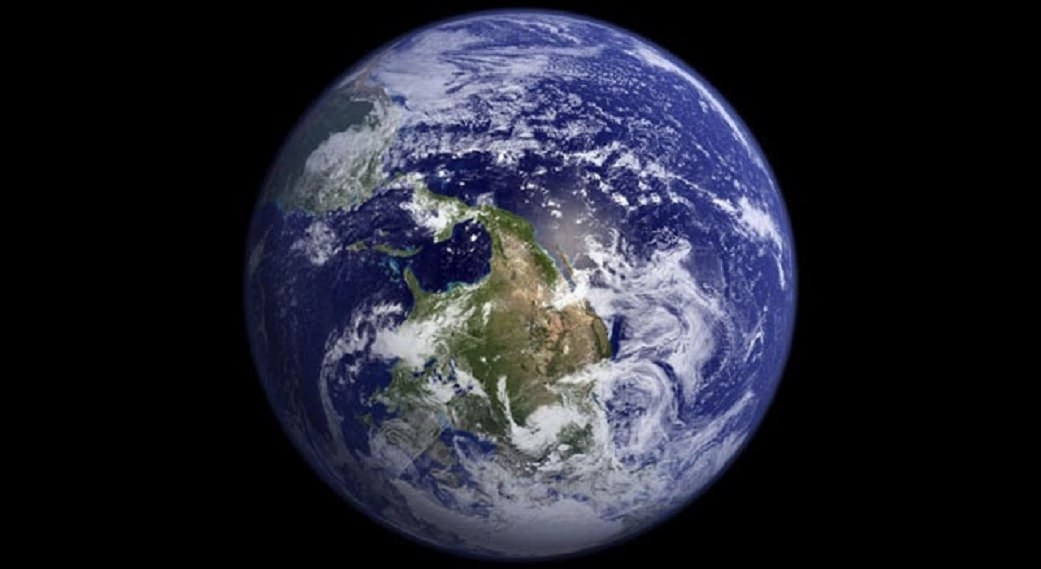 A picture of the Earth from space, where North America appears to be in the southern half of the picture