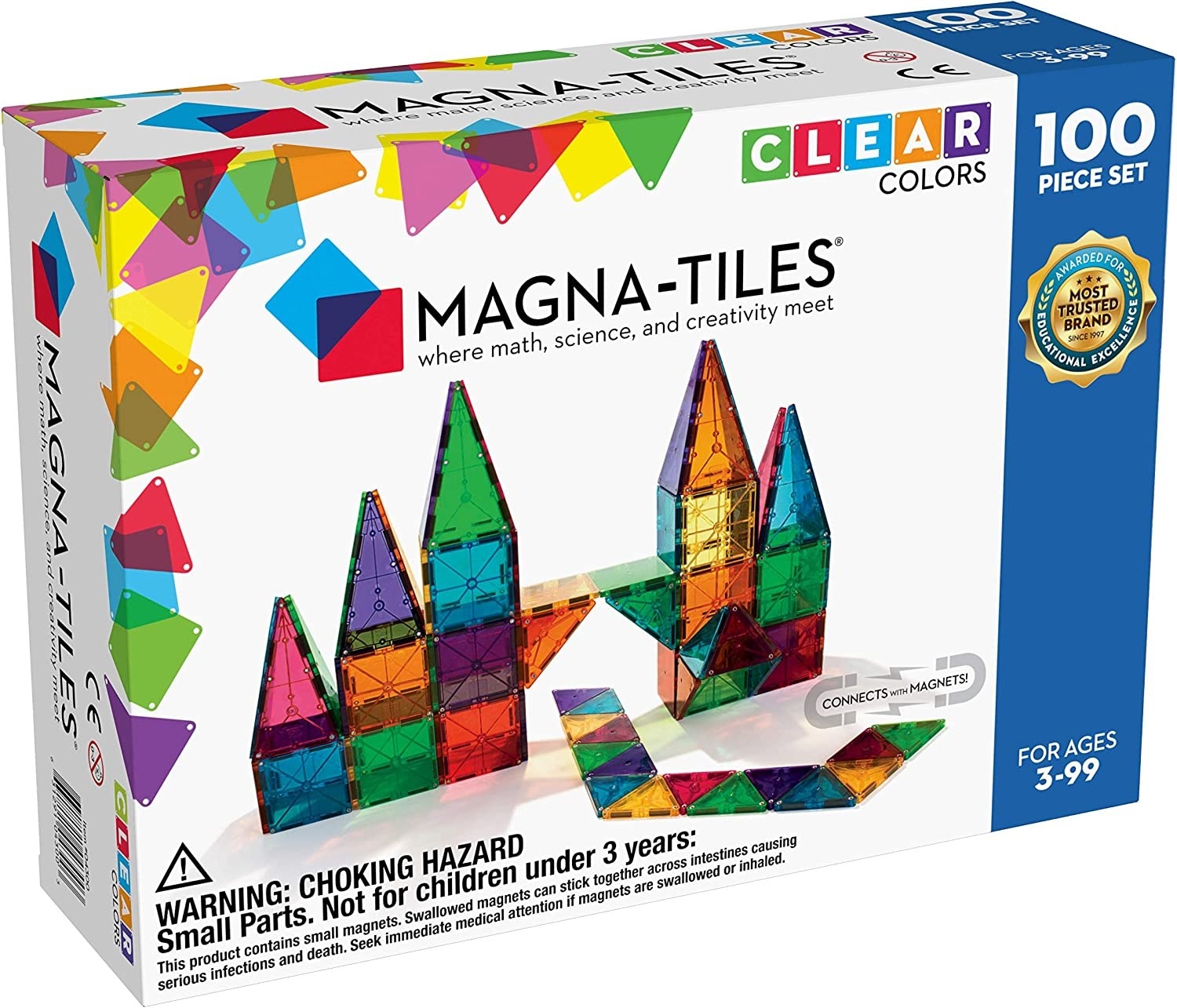 The box of tiles showing how they can be made into a castle shape