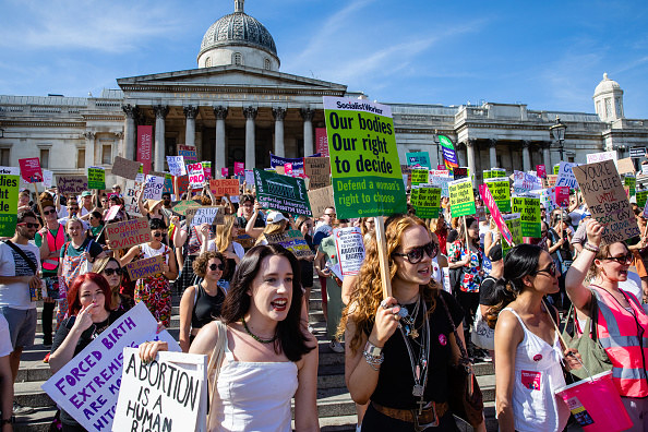 A large protest outside the Supreme Court of people supporting the right to an abortion