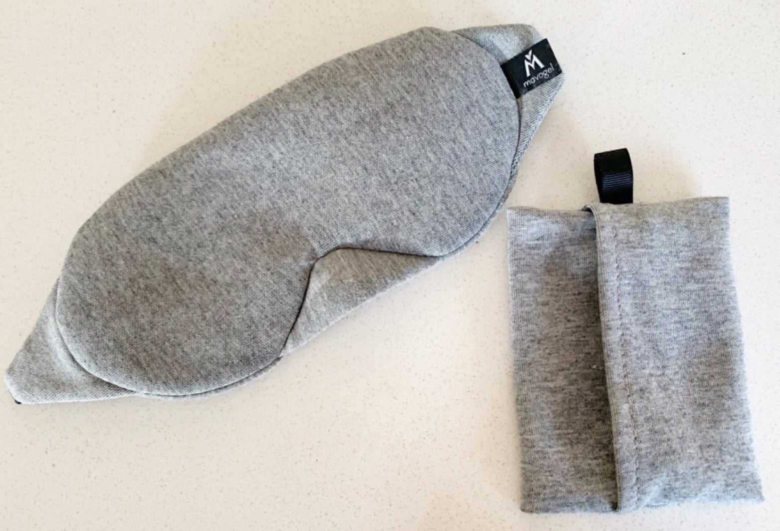 Reviewer image of the gray eye mask with carrying case