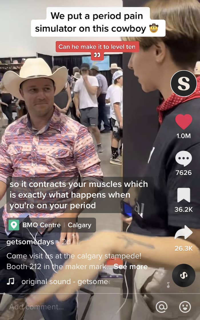 we put a period pain simulator on this cowboy