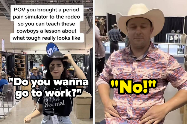 Cowboy left writhing in pain when trying period pain simulator while woman  on her period has no reaction 