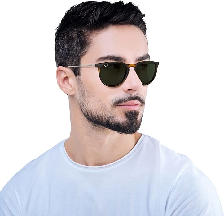 a person wearing the round sunglasses