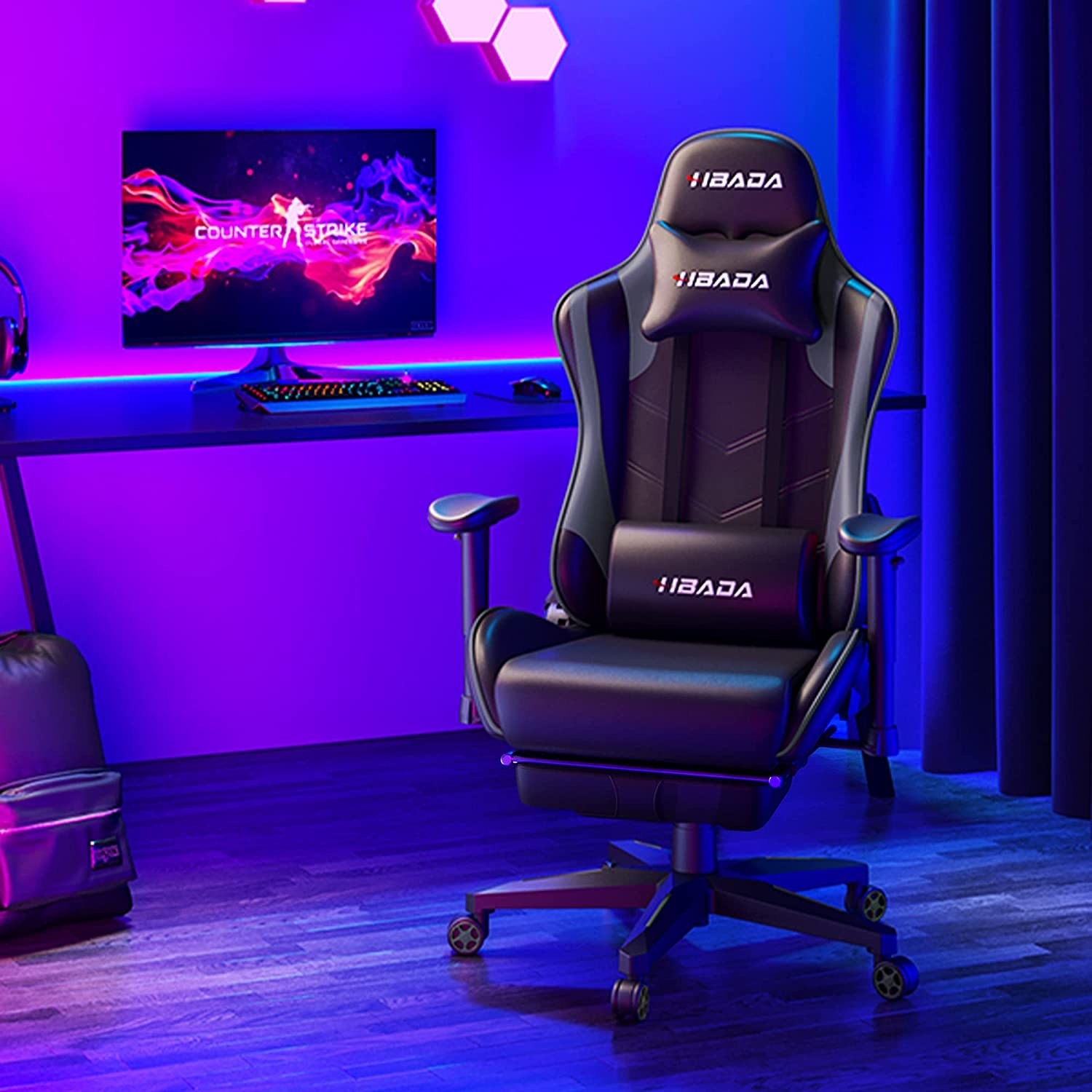 The black gaming chair