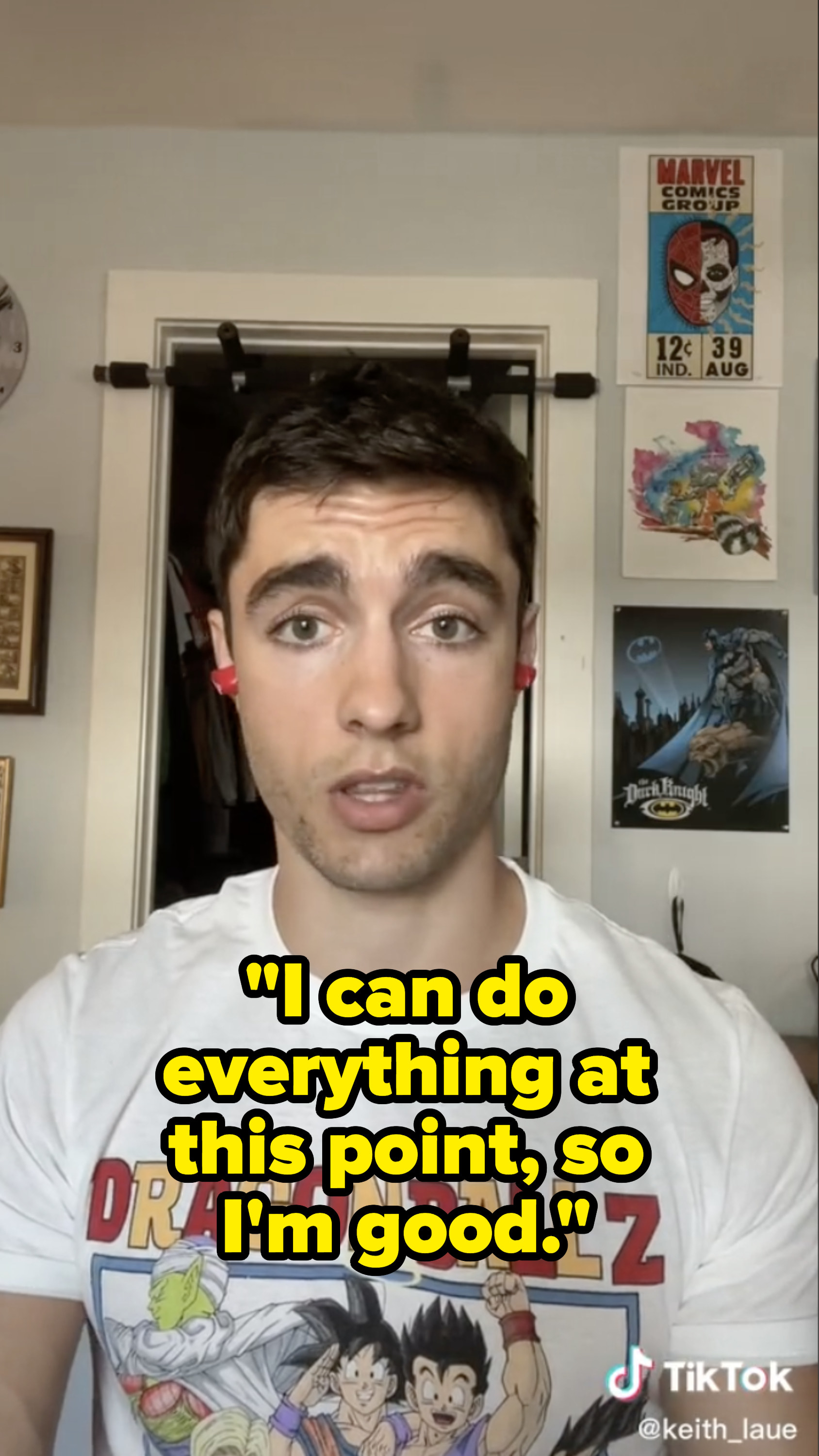 A screenshot from Keith&#x27;s video in which he says &quot;I can do everything at this point, so I&#x27;m good&quot;