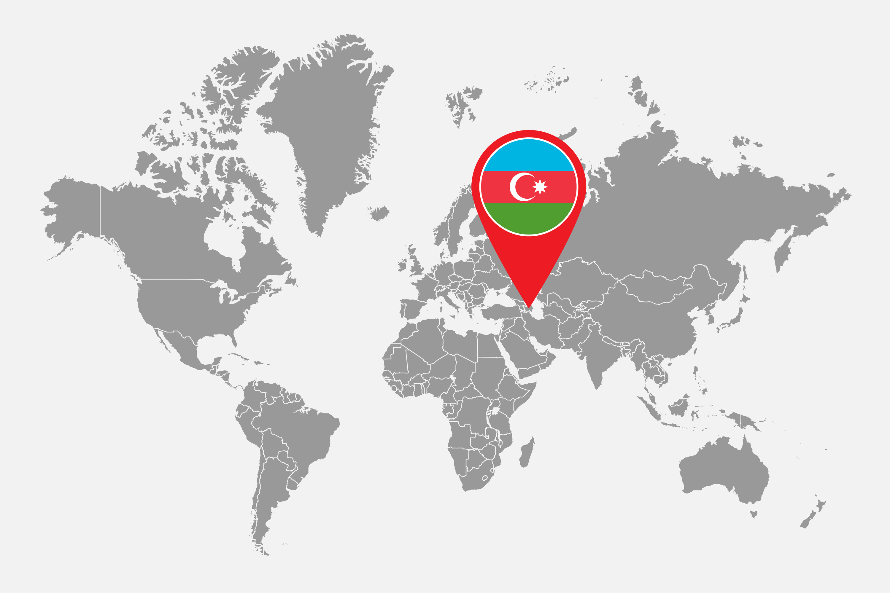 A world map with Azerbaijan indicated