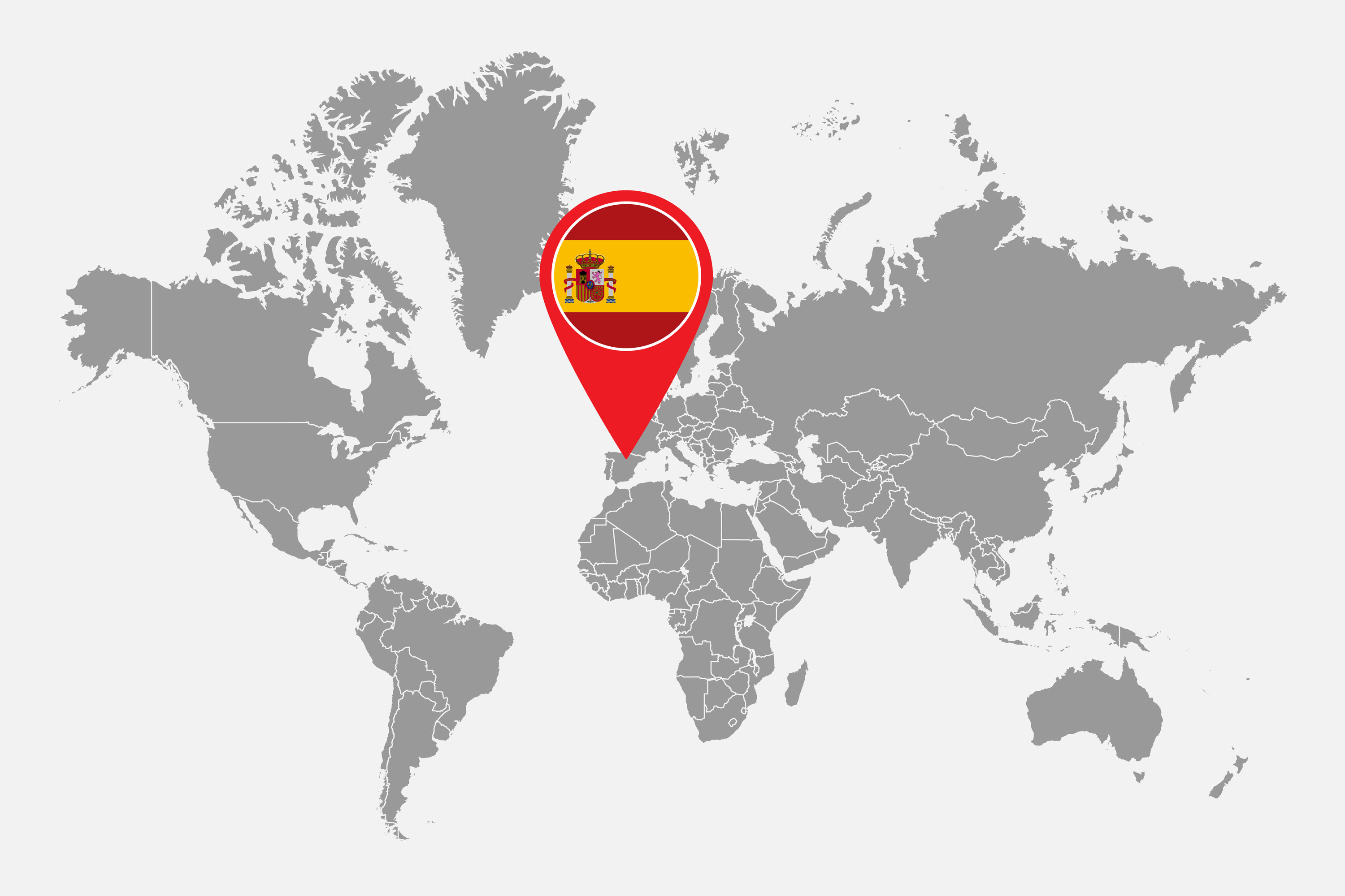 A world map with Spain indicated