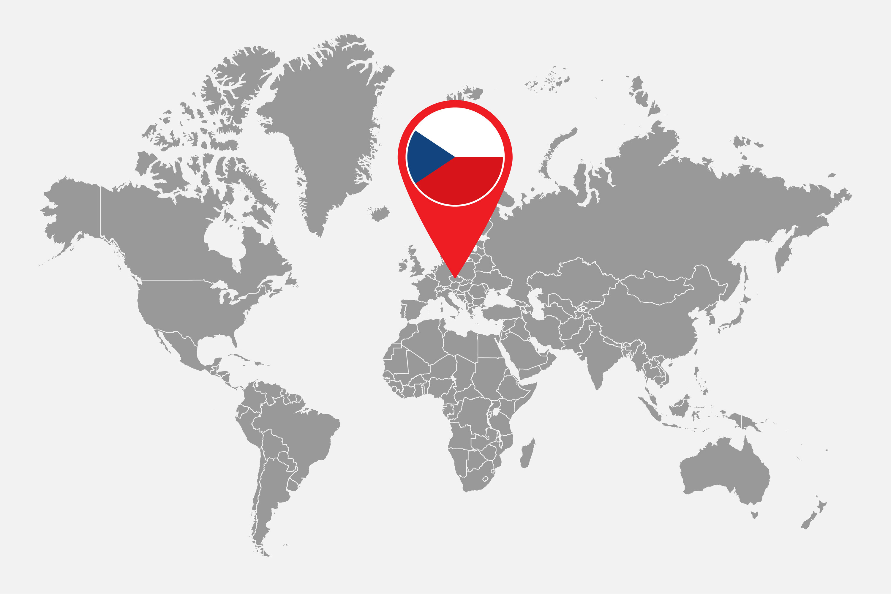 A world map with the Czech Republic indicated